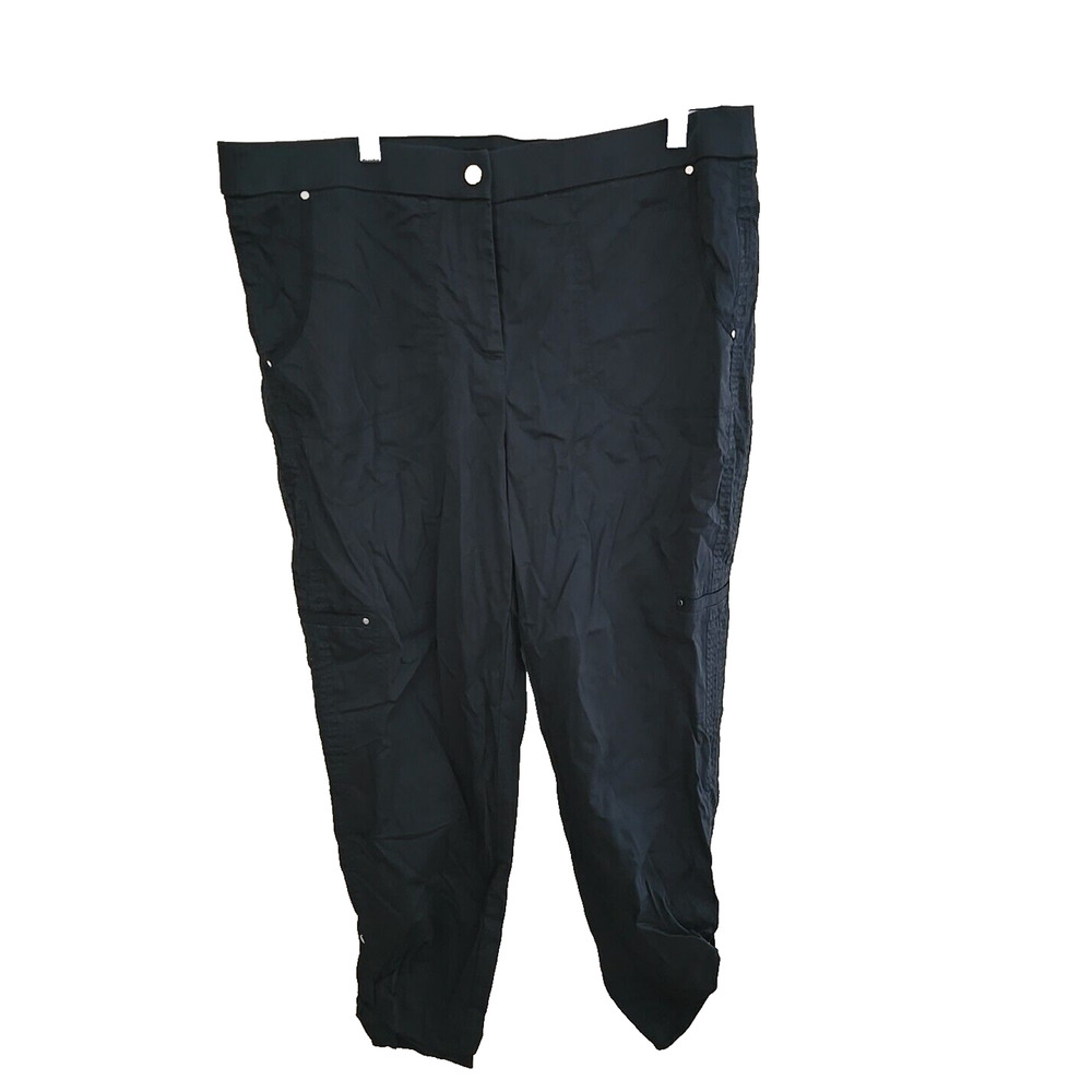Chico's Black Straight Leg High Rise Performance Cargo Cropped Pants Woman Sz 12